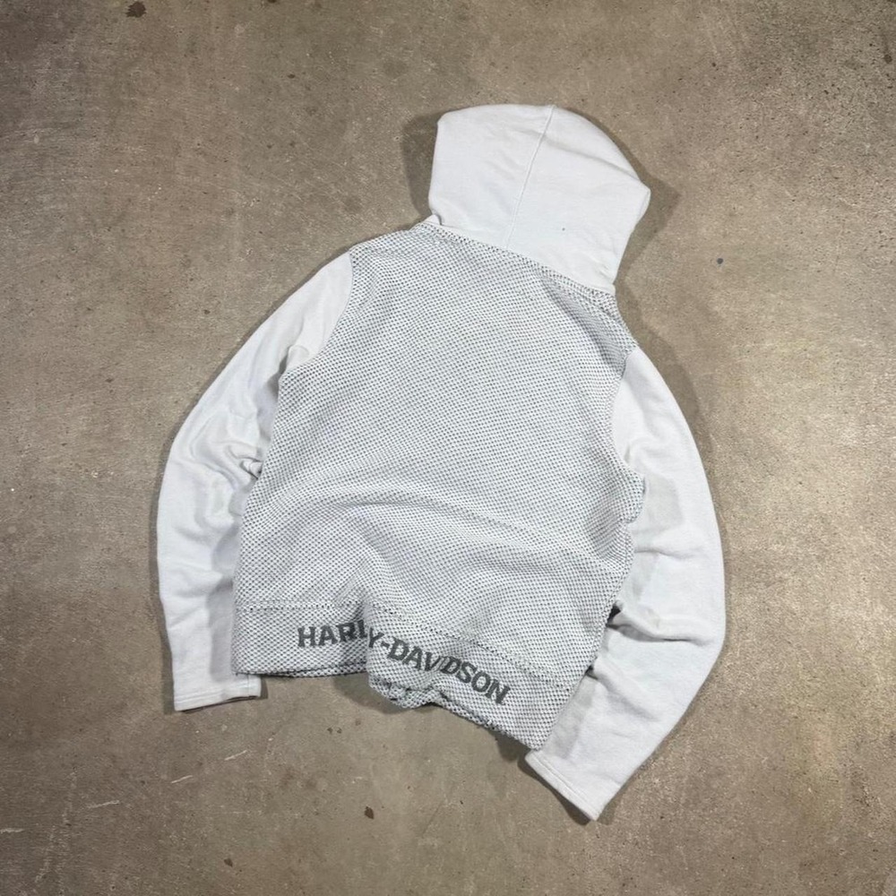 Y2K emo grunge grey and white 2 tone Harley Davidson pullover hoodie
